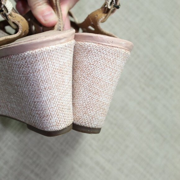 Clarks Artisian Taupe Laser Cut Wedge Sandals - Picture 5 of 7